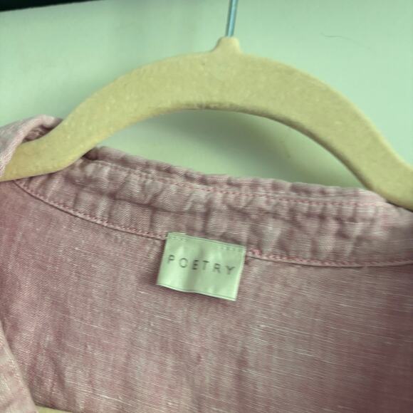 Poetry Women’s 100% Linen Light Pink Pullover Long Sleeve Top Beachy Sz 16 - Picture 2 of 15
